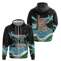 Uzbekistan Independence Day Zip Hoodie Freedom Snow Leopard Minaret Architecture Flag