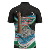 Uzbekistan Independence Day Zipper Polo Shirt Freedom Snow Leopard Minaret Architecture Flag