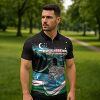 Uzbekistan Independence Day Zipper Polo Shirt Freedom Snow Leopard Minaret Architecture Flag