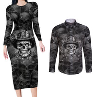 Cowboy Skull Couples Matching Long Sleeve Bodycon Dress and Long Sleeve Button Shirts Cowboy Take Me Away - Wonder Print Shop