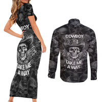 Cowboy Skull Couples Matching Short Sleeve Bodycon Dress and Long Sleeve Button Shirts Cowboy Take Me Away - Wonder Print Shop