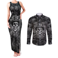 Cowboy Skull Couples Matching Tank Maxi Dress and Long Sleeve Button Shirts Cowboy Take Me Away - Wonder Print Shop