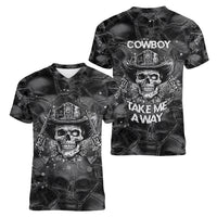 Cowboy Skull Women V Neck T Shirt Cowboy Take Me Away - Wonder Print Shop