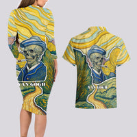 Vincent Van Gogh Skull Couples Matching Long Sleeve Bodycon Dress and Hawaiian Shirt - Wonder Print Shop