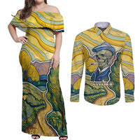 Vincent Van Gogh Skull Couples Matching Off Shoulder Maxi Dress and Long Sleeve Button Shirts - Wonder Print Shop