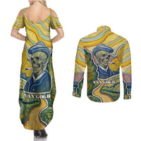 Vincent Van Gogh Skull Couples Matching Summer Maxi Dress and Long Sleeve Button Shirts - Wonder Print Shop