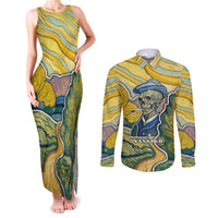 Vincent Van Gogh Skull Couples Matching Tank Maxi Dress and Long Sleeve Button Shirts - Wonder Print Shop