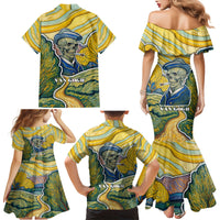 Vincent Van Gogh Skull Family Matching Mermaid Dress and Hawaiian Shirt - Wonder Print Shop