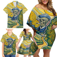 Vincent Van Gogh Skull Family Matching Off Shoulder Short Dress and Hawaiian Shirt - Wonder Print Shop
