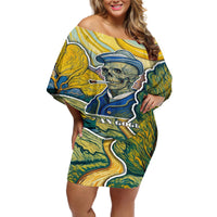 Vincent Van Gogh Skull Off Shoulder Short Dress - Wonder Print Shop