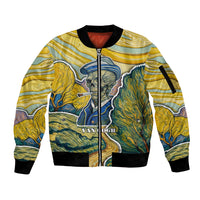 Vincent Van Gogh Skull Sleeve Zip Bomber Jacket - Wonder Print Shop