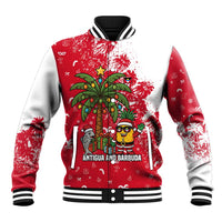Antigua and Barbuda Christmas Baseball Jacket with Santa Pineapple Palm Tree Parrot and Gift Design - Wonder Print Shop