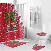 Antigua and Barbuda Christmas Bathroom Set with Santa Pineapple Palm Tree Parrot and Gift Design - Wonder Print Shop