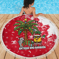 Antigua and Barbuda Christmas Beach Blanket with Santa Pineapple Palm Tree Parrot and Gift Design - Wonder Print Shop