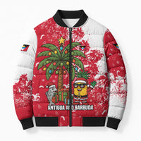 Antigua and Barbuda Christmas Bomber Puffer Jacket with Santa Pineapple Palm Tree Parrot and Gift Design - Wonder Print Shop