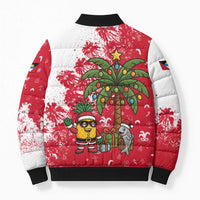 Antigua and Barbuda Christmas Bomber Puffer Jacket with Santa Pineapple Palm Tree Parrot and Gift Design - Wonder Print Shop