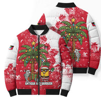 Antigua and Barbuda Christmas Bomber Puffer Jacket with Santa Pineapple Palm Tree Parrot and Gift Design - Wonder Print Shop