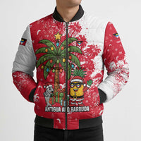 Antigua and Barbuda Christmas Bomber Puffer Jacket with Santa Pineapple Palm Tree Parrot and Gift Design - Wonder Print Shop