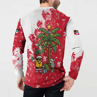 Antigua and Barbuda Christmas Button Sweatshirt with Santa Pineapple Palm Tree Parrot and Gift Design - Wonder Print Shop