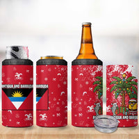 Antigua and Barbuda Christmas 4 in 1 Can Cooler Tumbler with Santa Pineapple Palm Tree Parrot and Gift Design - Wonder Print Shop