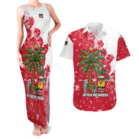 Antigua and Barbuda Christmas Couples Matching Tank Maxi Dress and Hawaiian Shirt with Santa Pineapple Palm Tree Parrot and Gift Design - Wonder Print Shop