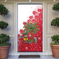 Antigua and Barbuda Christmas Door Cover with Santa Pineapple Palm Tree Parrot and Gift Design - Wonder Print Shop