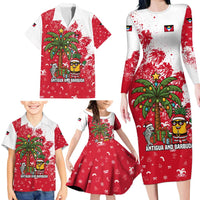 Antigua and Barbuda Christmas Family Matching Long Sleeve Bodycon Dress and Hawaiian Shirt with Santa Pineapple Palm Tree Parrot and Gift Design - Wonder Print Shop
