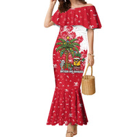 Antigua and Barbuda Christmas Family Matching Mermaid Dress and Hawaiian Shirt with Santa Pineapple Palm Tree Parrot and Gift Design - Wonder Print Shop