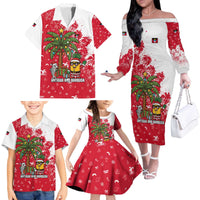 Antigua and Barbuda Christmas Family Matching Off The Shoulder Long Sleeve Dress and Hawaiian Shirt with Santa Pineapple Palm Tree Parrot and Gift Design - Wonder Print Shop