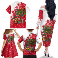 Antigua and Barbuda Christmas Family Matching Off The Shoulder Long Sleeve Dress and Hawaiian Shirt with Santa Pineapple Palm Tree Parrot and Gift Design - Wonder Print Shop