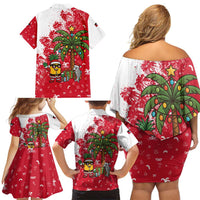 Antigua and Barbuda Christmas Family Matching Off Shoulder Short Dress and Hawaiian Shirt with Santa Pineapple Palm Tree Parrot and Gift Design - Wonder Print Shop