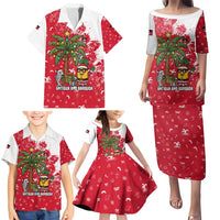 Antigua and Barbuda Christmas Family Matching Puletasi and Hawaiian Shirt with Santa Pineapple Palm Tree Parrot and Gift Design - Wonder Print Shop