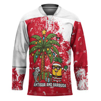 Antigua and Barbuda Christmas Hockey Jersey with Santa Pineapple Palm Tree Parrot and Gift Design - Wonder Print Shop