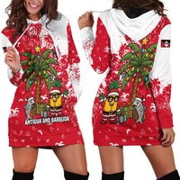 Antigua and Barbuda Christmas Hoodie Dress with Santa Pineapple Palm Tree Parrot and Gift Design - Wonder Print Shop