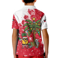 Antigua and Barbuda Christmas Kid Polo Shirt with Santa Pineapple Palm Tree Parrot and Gift Design - Wonder Print Shop
