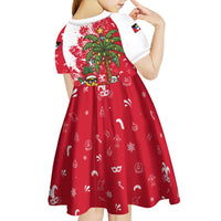 Antigua and Barbuda Christmas Kid Short Sleeve Dress with Santa Pineapple Palm Tree Parrot and Gift Design - Wonder Print Shop