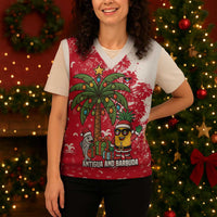 Antigua and Barbuda Christmas Knitted V-Neck Vest with Santa Pineapple Palm Tree Parrot and Gift Design - Wonder Print Shop