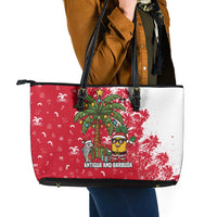 Antigua and Barbuda Christmas Leather Tote Bag with Santa Pineapple Palm Tree Parrot and Gift Design - Wonder Print Shop