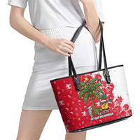 Antigua and Barbuda Christmas Leather Tote Bag with Santa Pineapple Palm Tree Parrot and Gift Design - Wonder Print Shop