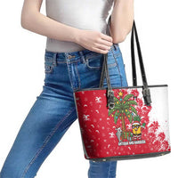 Antigua and Barbuda Christmas Leather Tote Bag with Santa Pineapple Palm Tree Parrot and Gift Design - Wonder Print Shop