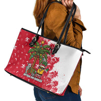 Antigua and Barbuda Christmas Leather Tote Bag with Santa Pineapple Palm Tree Parrot and Gift Design - Wonder Print Shop