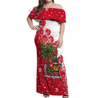 Antigua and Barbuda Christmas Off Shoulder Maxi Dress with Santa Pineapple Palm Tree Parrot and Gift Design - Wonder Print Shop