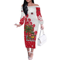Antigua and Barbuda Christmas Off The Shoulder Long Sleeve Dress with Santa Pineapple Palm Tree Parrot and Gift Design - Wonder Print Shop