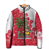 Antigua and Barbuda Christmas Padded Jacket with Santa Pineapple Palm Tree Parrot and Gift Design - Wonder Print Shop
