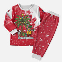 Antigua and Barbuda Christmas Pajama Set with Santa Pineapple Palm Tree Parrot and Gift Design - Wonder Print Shop