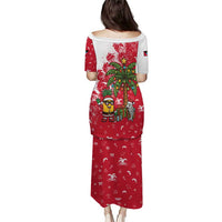 Antigua and Barbuda Christmas Puletasi with Santa Pineapple Palm Tree Parrot and Gift Design - Wonder Print Shop