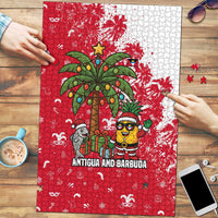 Antigua and Barbuda Christmas Puzzle with Santa Pineapple Palm Tree Parrot and Gift Design - Wonder Print Shop