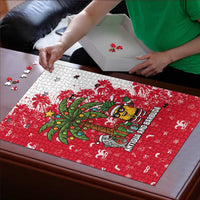 Antigua and Barbuda Christmas Puzzle with Santa Pineapple Palm Tree Parrot and Gift Design - Wonder Print Shop