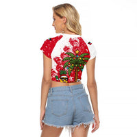 Antigua and Barbuda Christmas Raglan Cropped T Shirt with Santa Pineapple Palm Tree Parrot and Gift Design - Wonder Print Shop