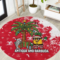 Antigua and Barbuda Christmas Round Carpet with Santa Pineapple Palm Tree Parrot and Gift Design - Wonder Print Shop